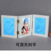 實木三屏5寸寶寶手足印嬰兒個性紀念禮品百天滿月禮物DIY