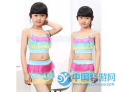 廠家直銷女童分體兩件套公主裙式三角褲小童中童沙灘游泳舒適泳衣